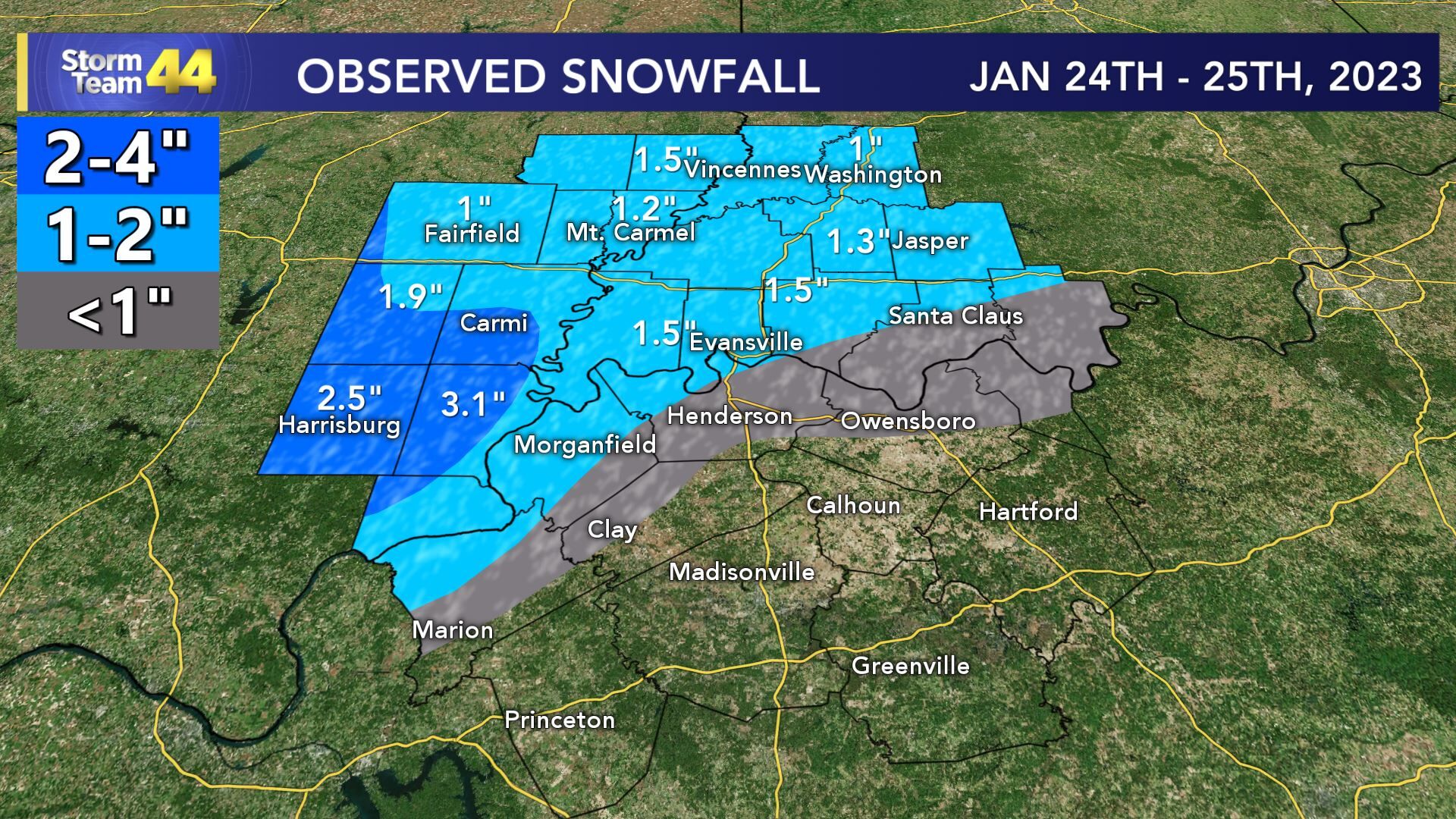 1-25-23 Observed Snowfall